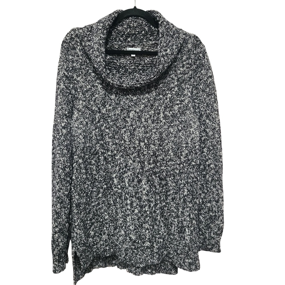 Croft & Barrow Womens Large Black White Marled Cowl Neck Knit Sweater Pullover